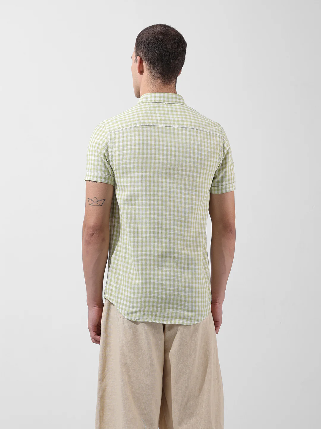 Men's Green Slim Fit Checked Casual Shirt - Image 8