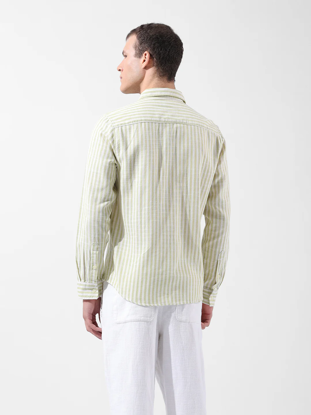 Men's Green Slim Fit Striped Casual Shirt - Image 4