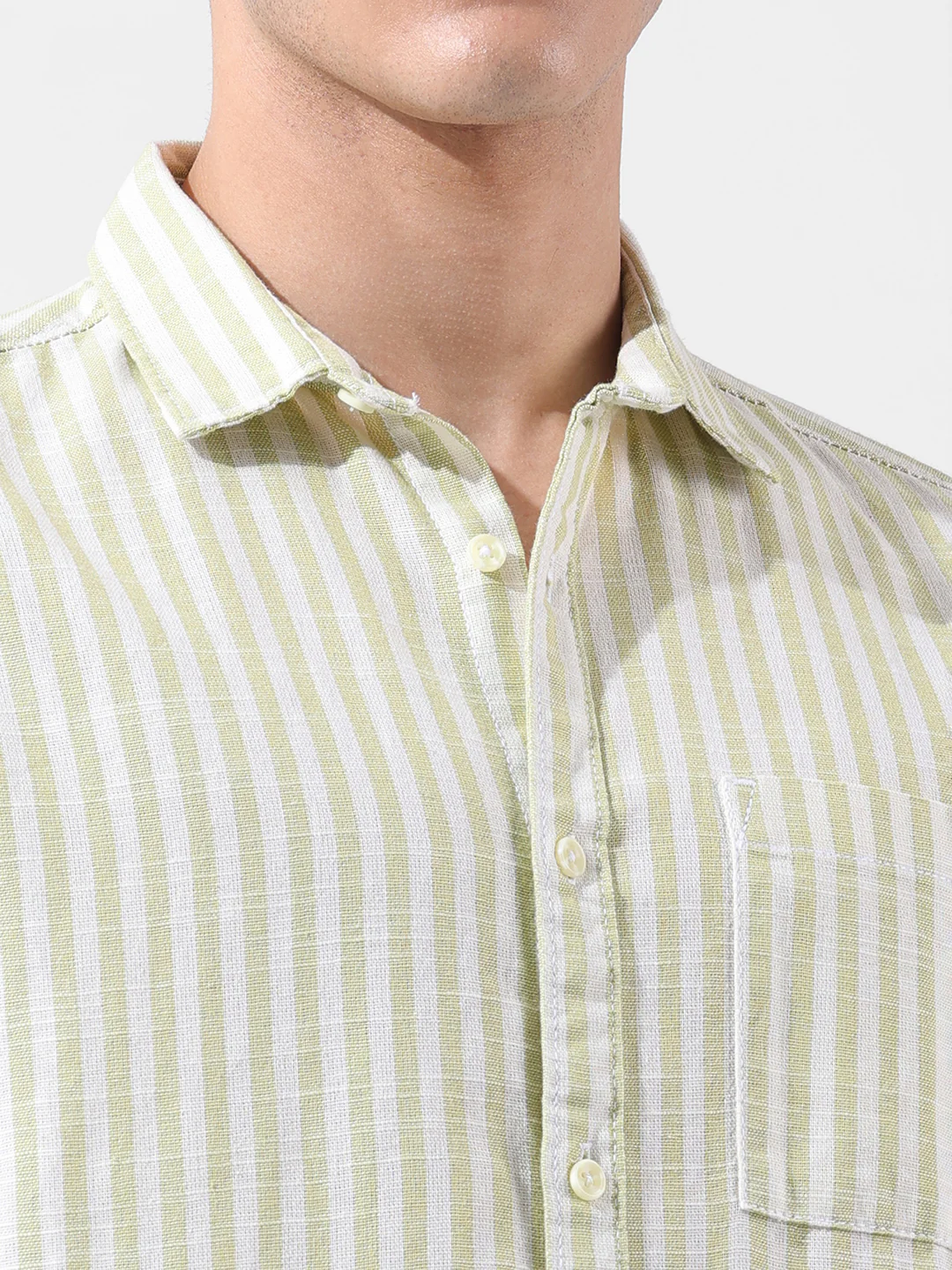Men's Green Slim Fit Striped Casual Shirt - Image 6