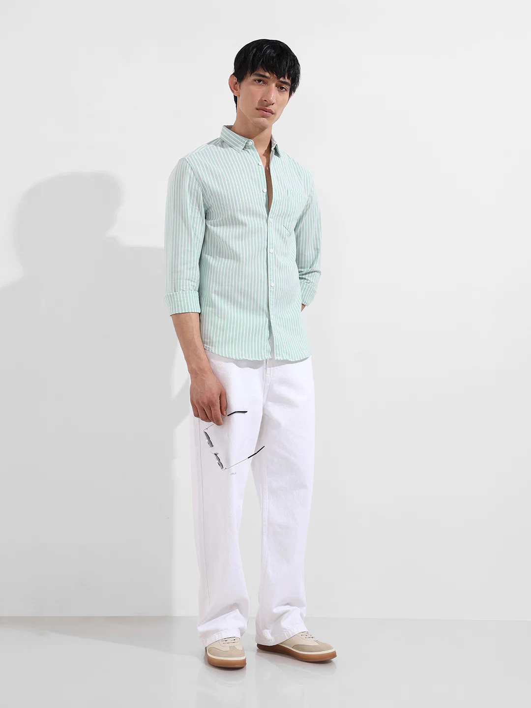 Men's Green Slim Fit Striped Striped Shirt - Image 4
