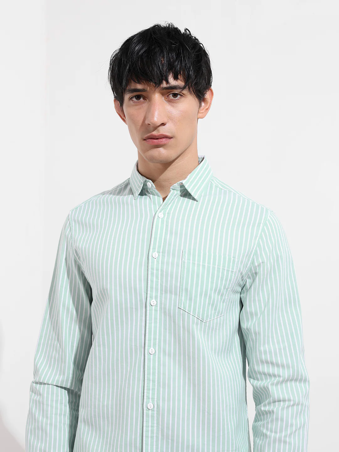 Men's Green Slim Fit Striped Striped Shirt - Image 6