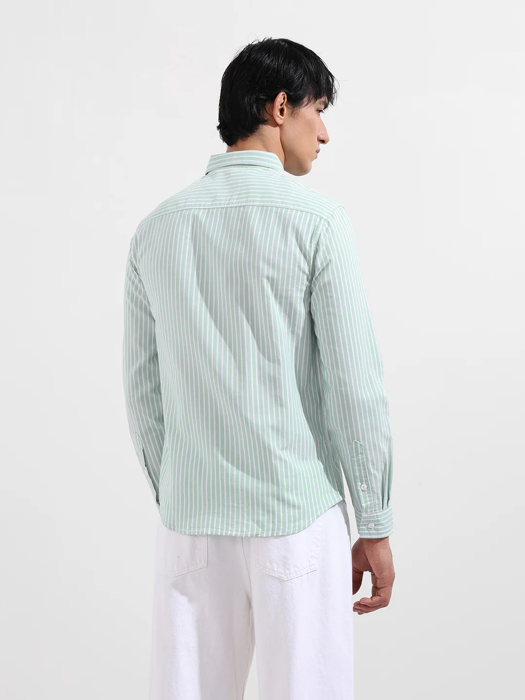 Men's Green Slim Fit Striped Striped Shirt - Image 7