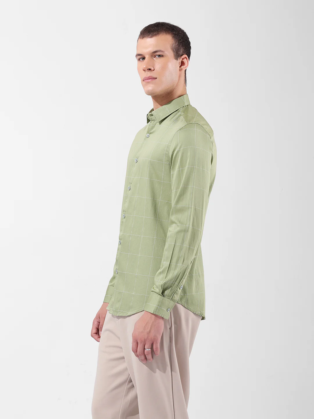 Men's Green Slim Fit Checked Casual Shirt - Image 2