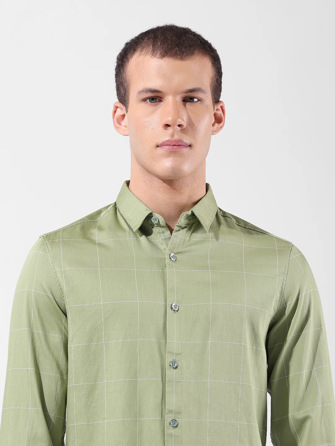 Men's Green Slim Fit Checked Casual Shirt - Image 3