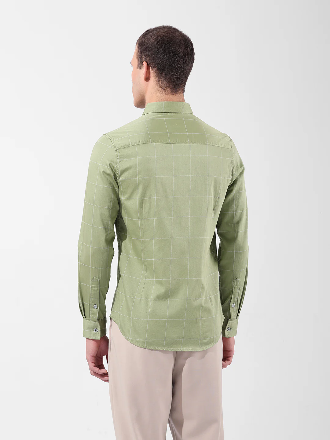 Men's Green Slim Fit Checked Casual Shirt - Image 5
