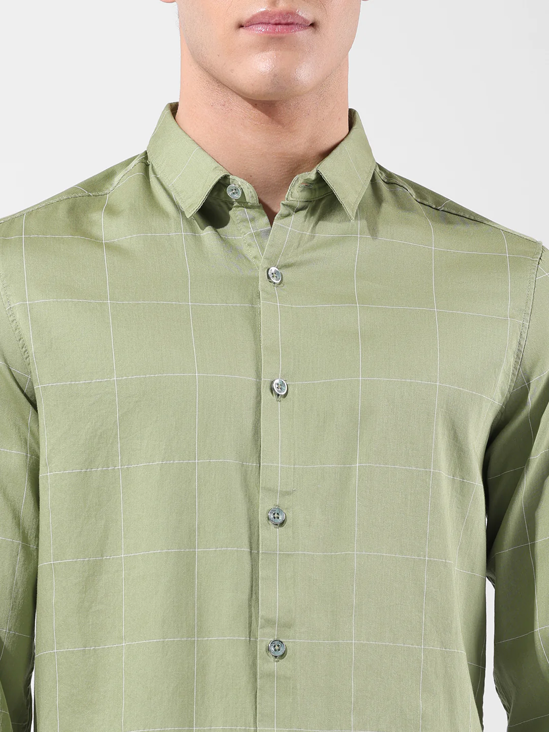 Men's Green Slim Fit Checked Casual Shirt - Image 6