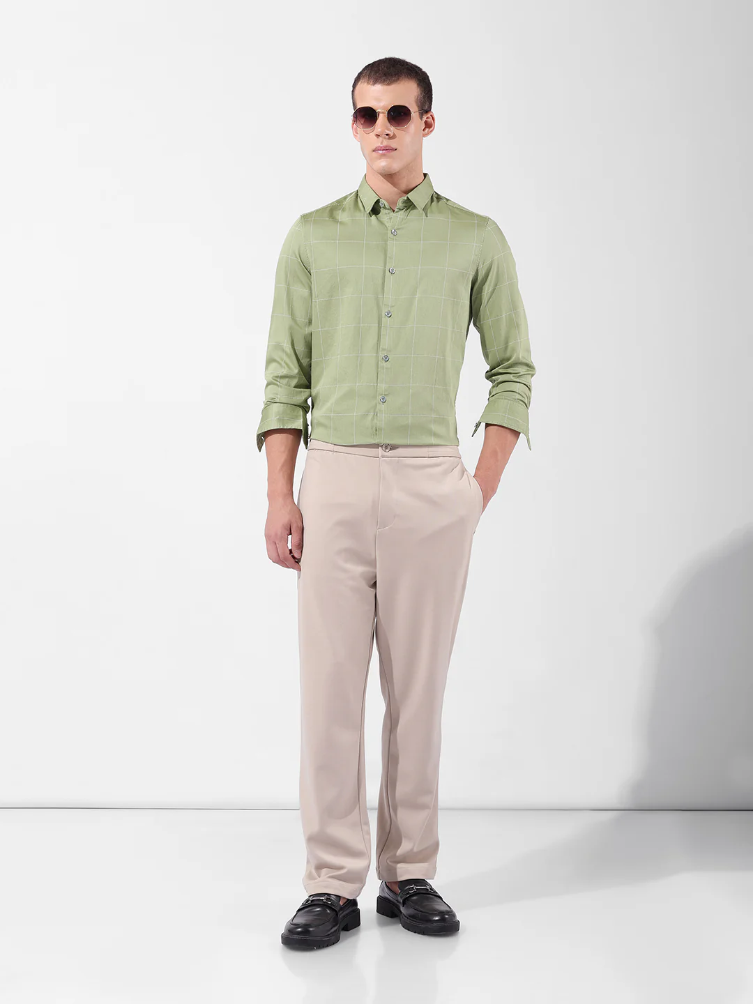 Men's Green Slim Fit Checked Casual Shirt - Image 8