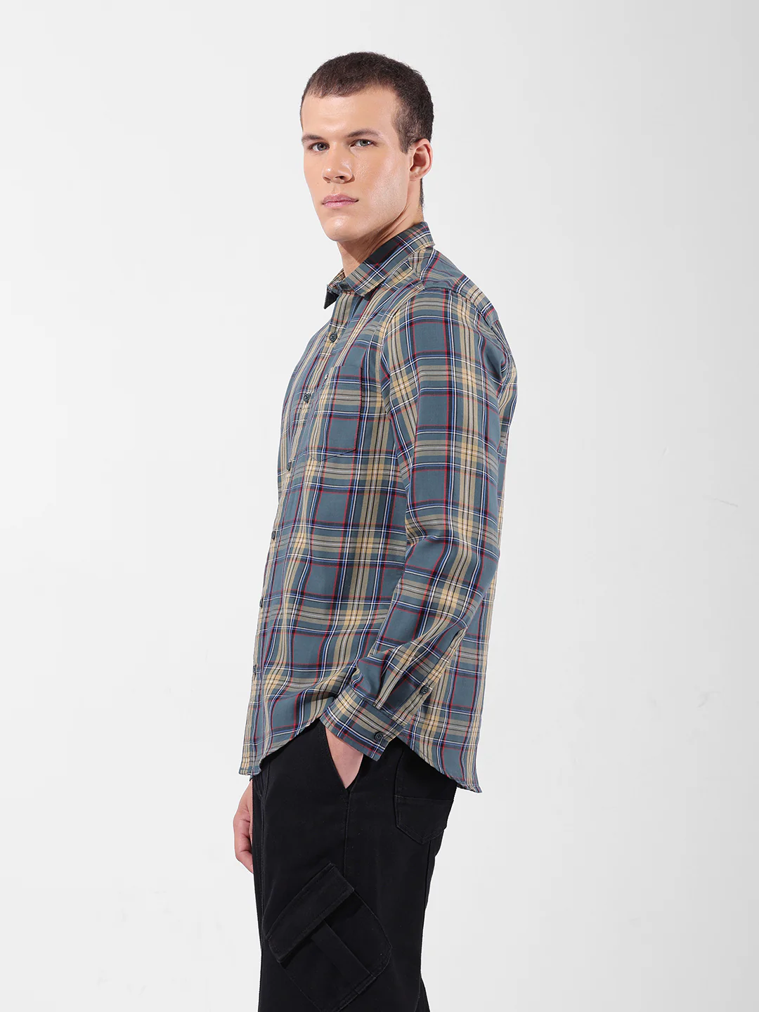 Men's Green Slim Fit Checkered Casual Shirt - Image 3