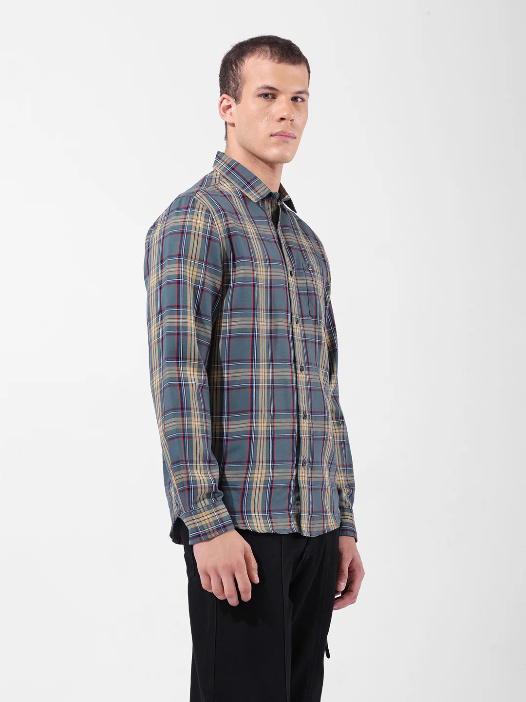 Men's Green Slim Fit Checkered Casual Shirt - Image 4