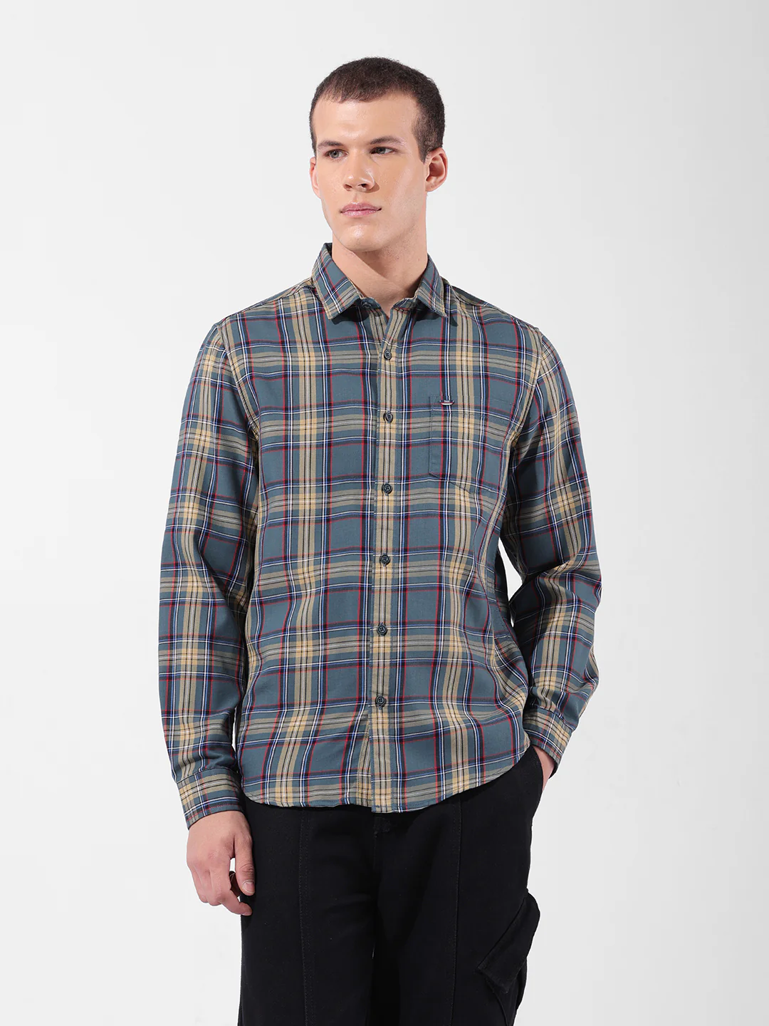 Men's Green Slim Fit Checkered Casual Shirt - Image 8