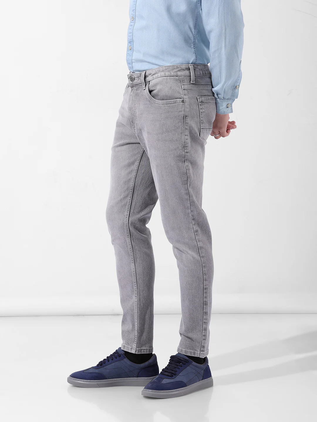Men's Grey Slim Fit Casual Jeans - Image 2