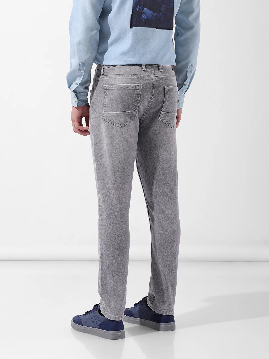 Men's Grey Slim Fit Casual Jeans - Image 4