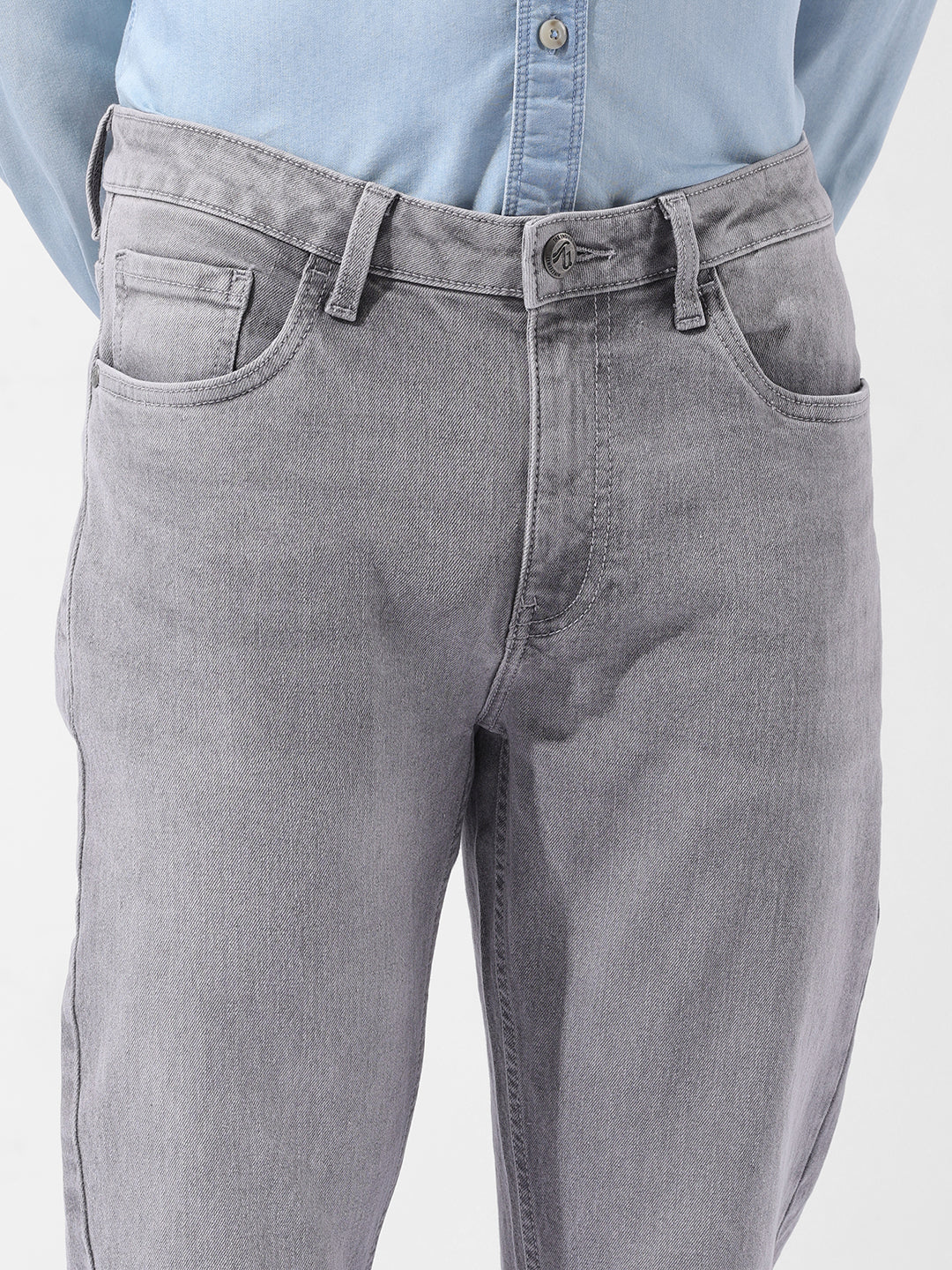 Men's Grey Slim Fit Casual Jeans - Image 5