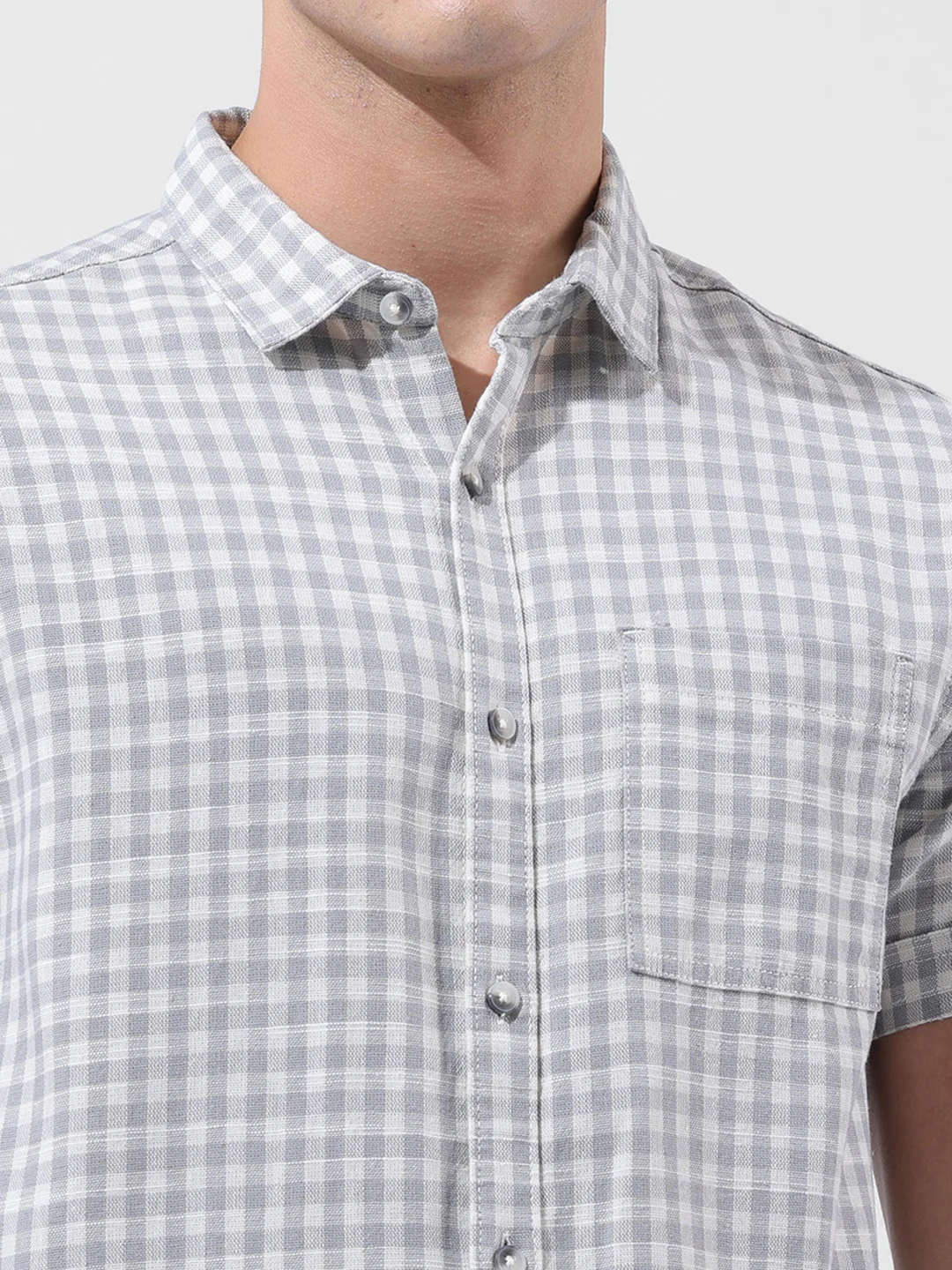 Men's Grey Slim Fit Checked Casual Shirt - Image 4