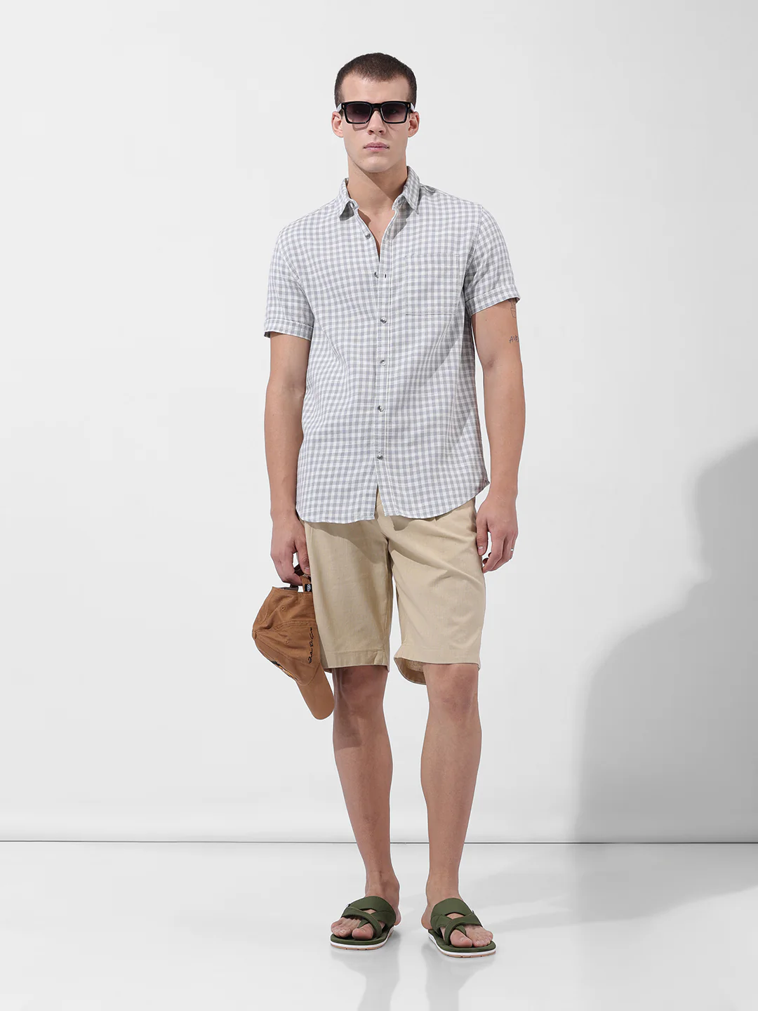 Men's Grey Slim Fit Checked Casual Shirt - Image 7