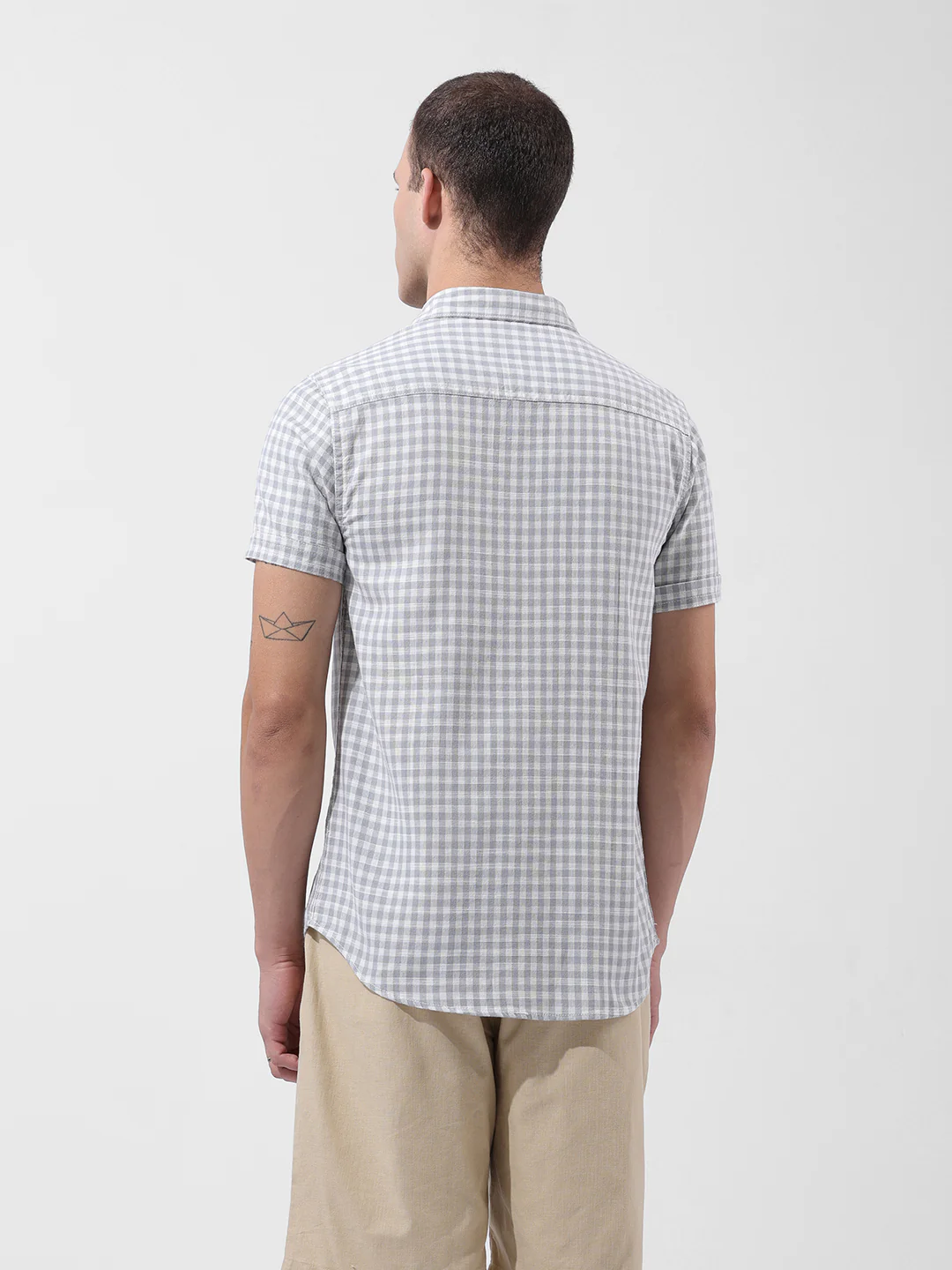 Men's Grey Slim Fit Checked Casual Shirt - Image 8
