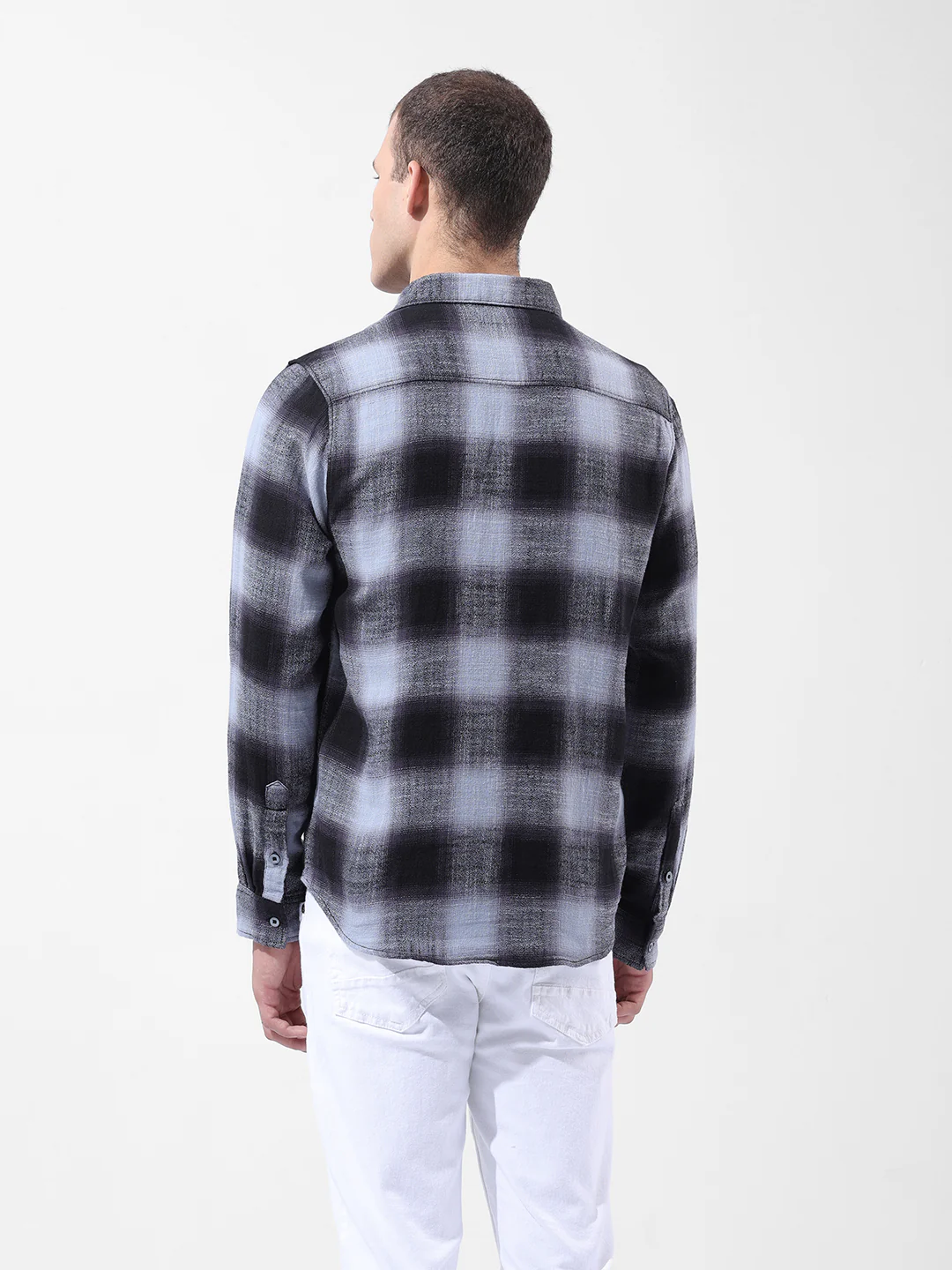 Men's Grey Slim Fit Checked Casual Shirt - Image 4