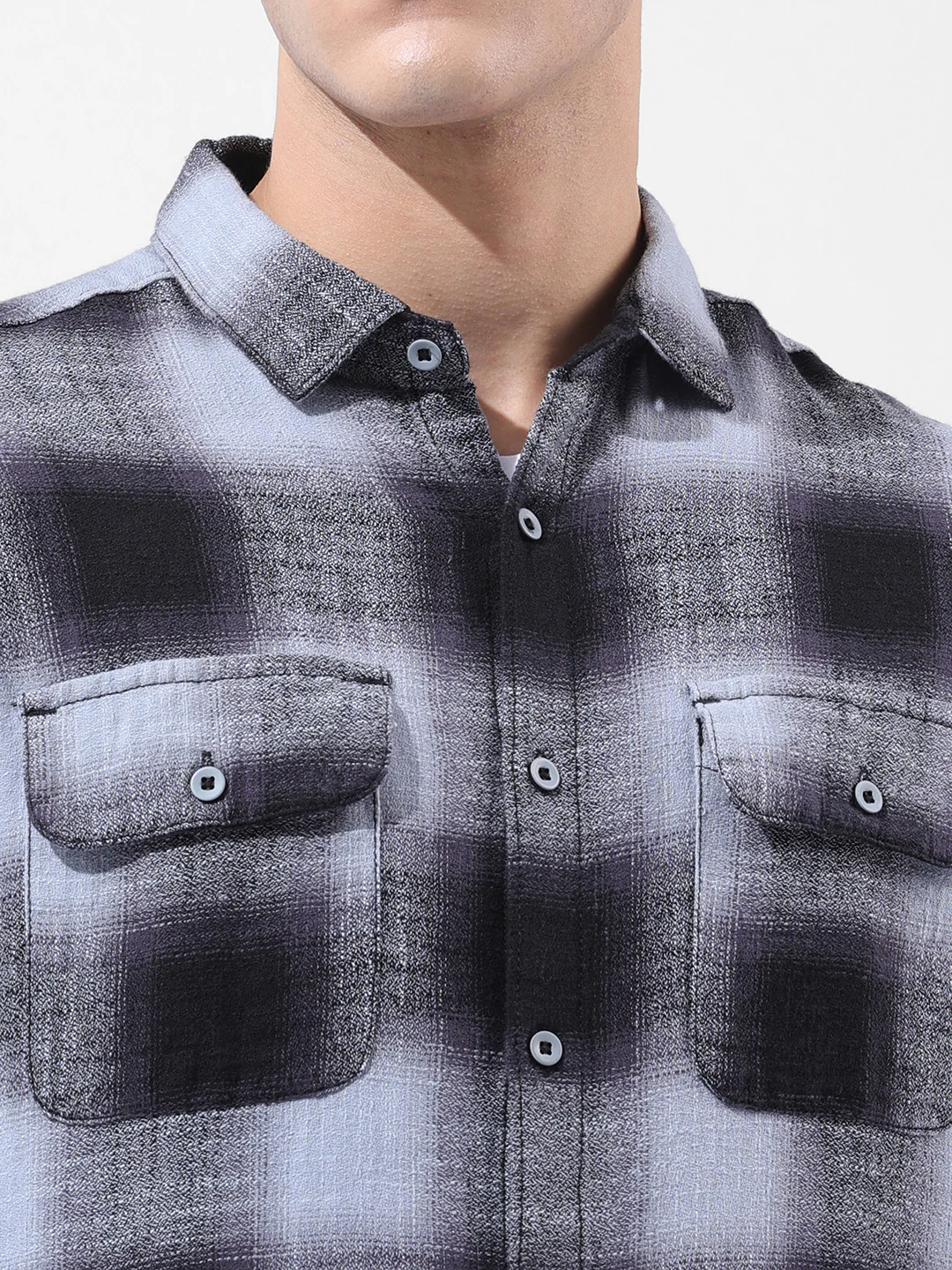 Men's Grey Slim Fit Checked Casual Shirt - Image 6