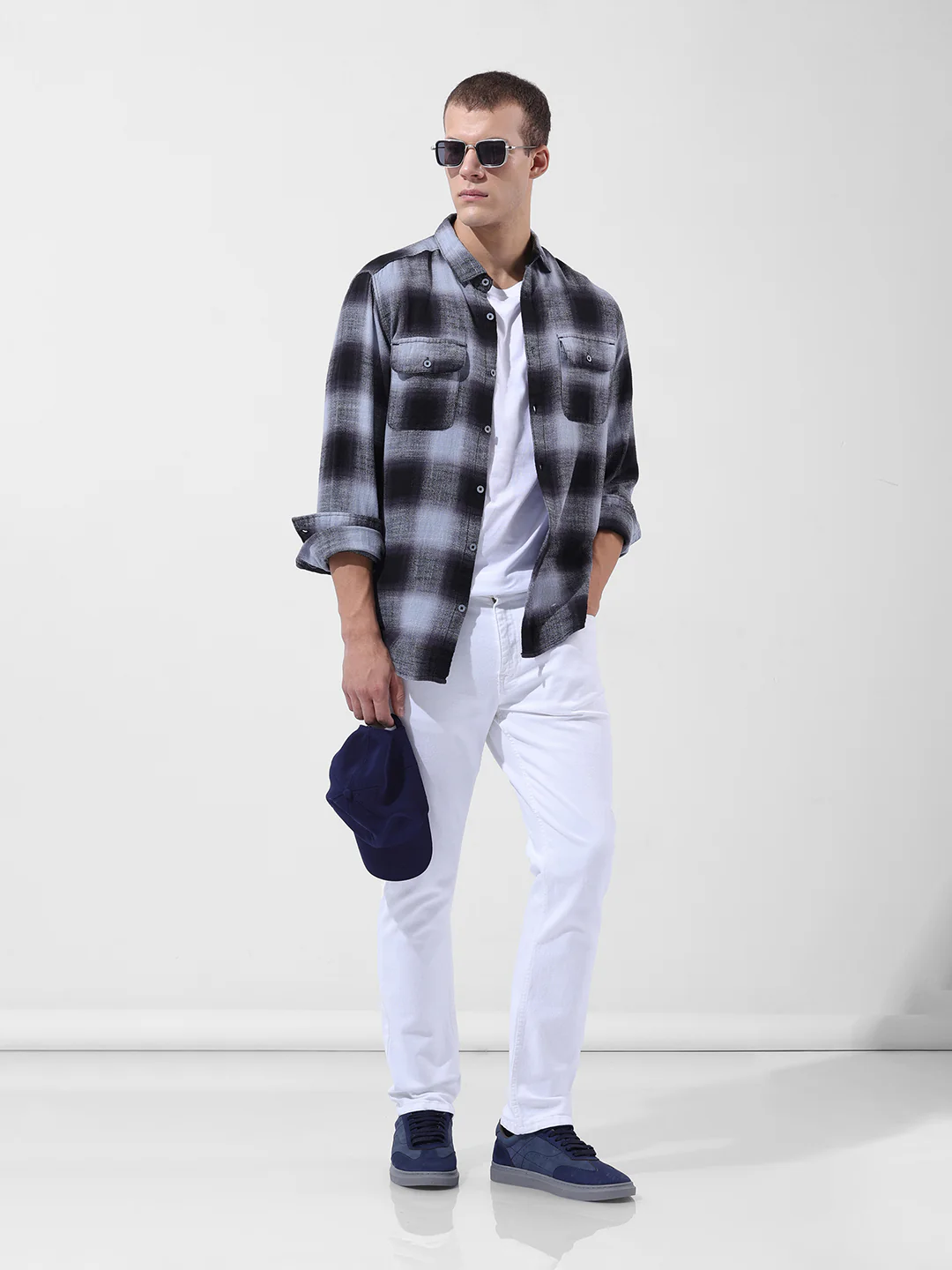 Men's Grey Slim Fit Checked Casual Shirt - Image 8