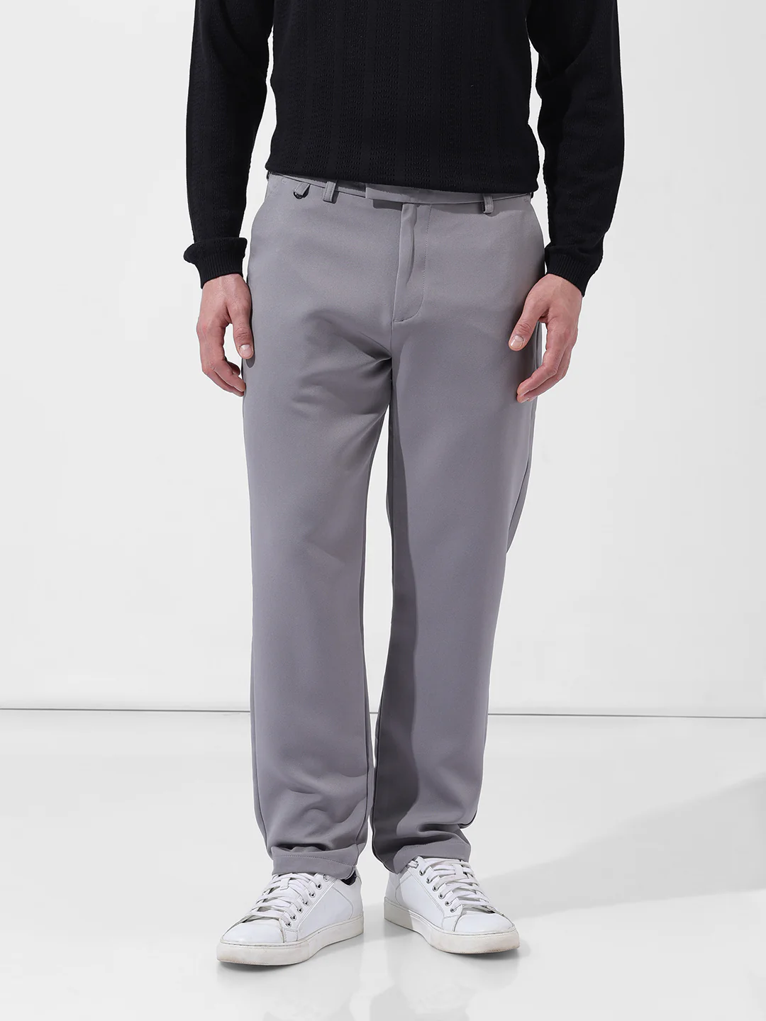 Men's Cloud Grey Slim Fit Solid Casual Trouser - Image 2
