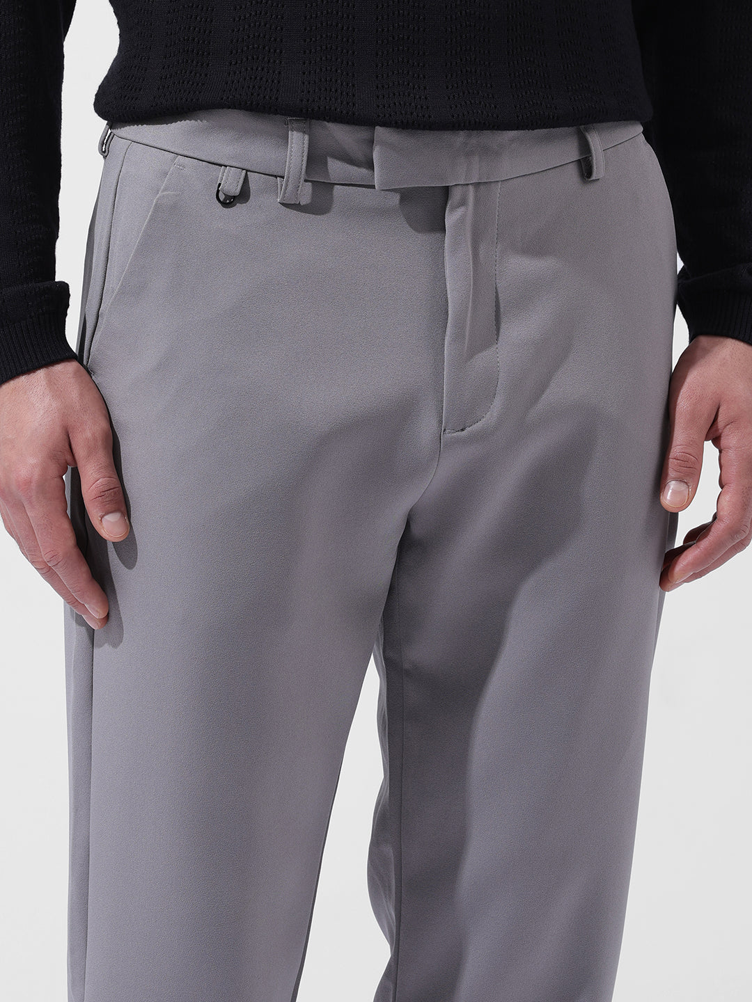 Men's Cloud Grey Slim Fit Solid Casual Trouser - Image 5