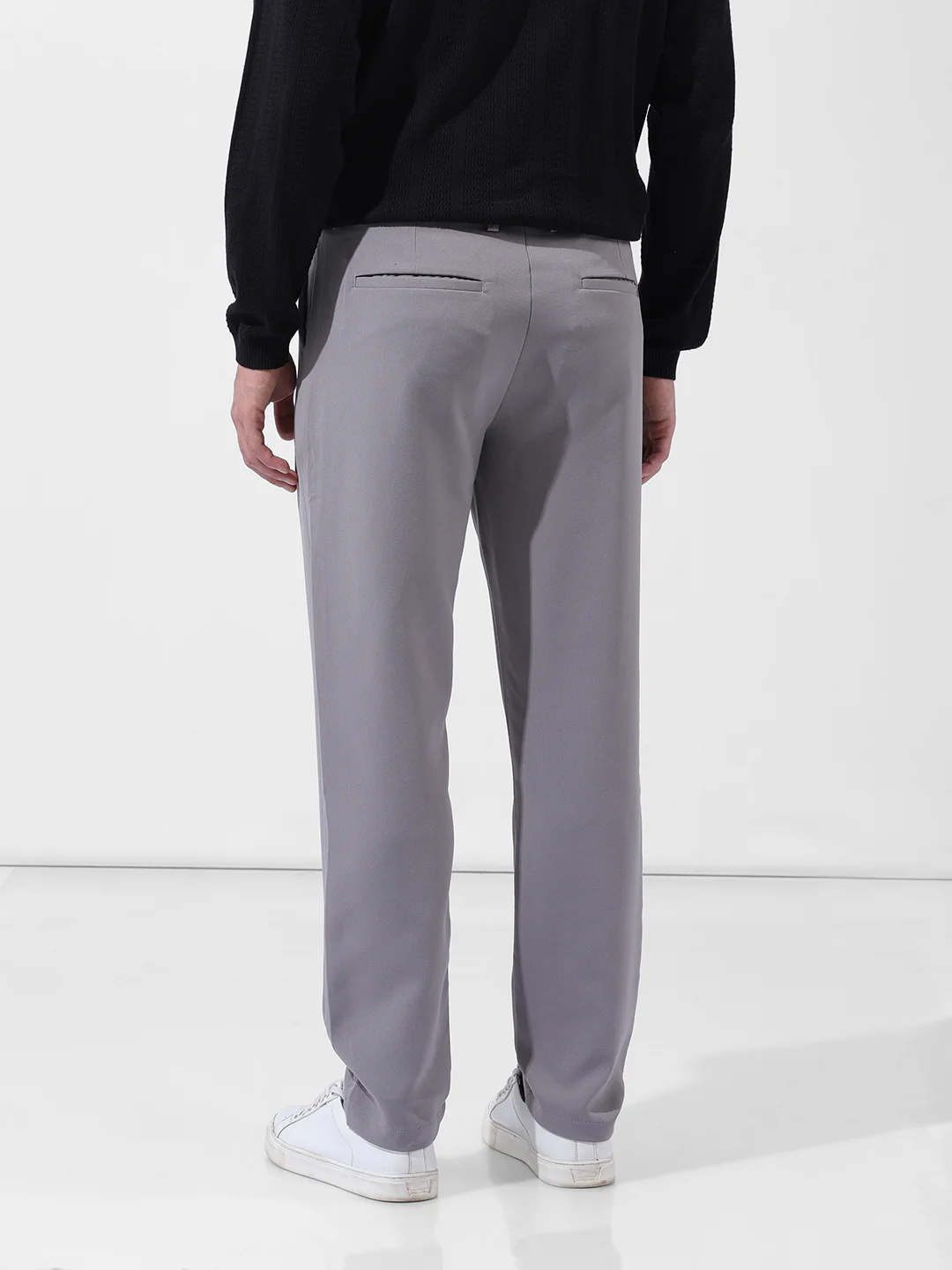 Men's Cloud Grey Slim Fit Solid Casual Trouser - Image 6