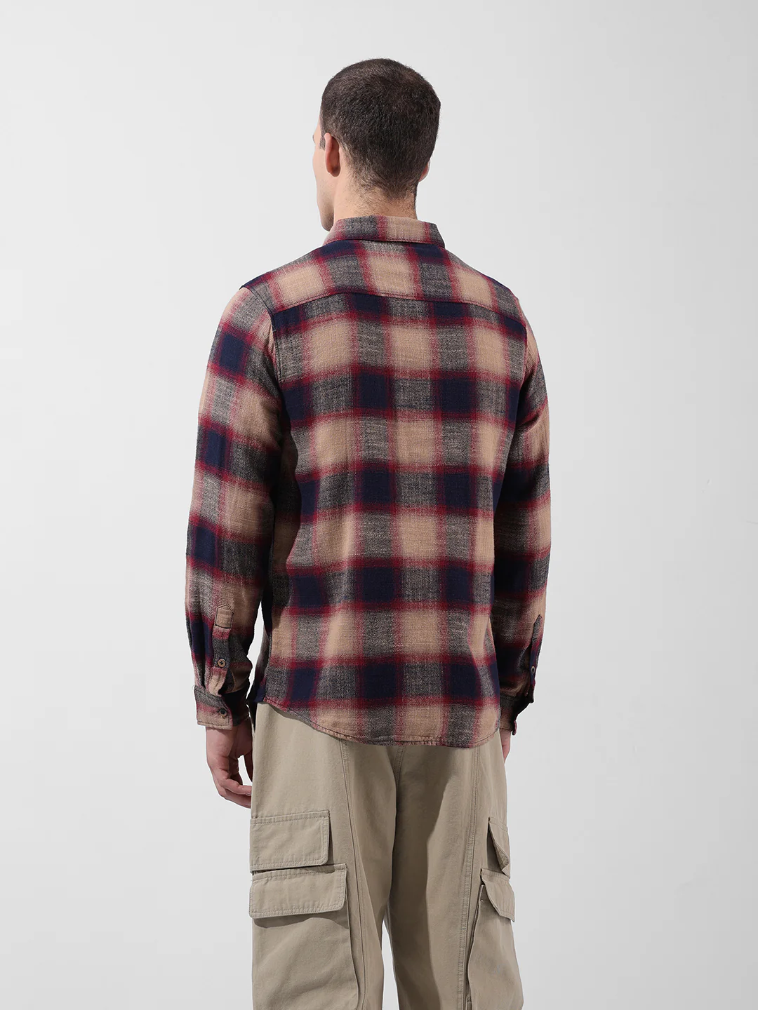 Men's Khaki Slim Fit Checked Casual Shirt - Image 5
