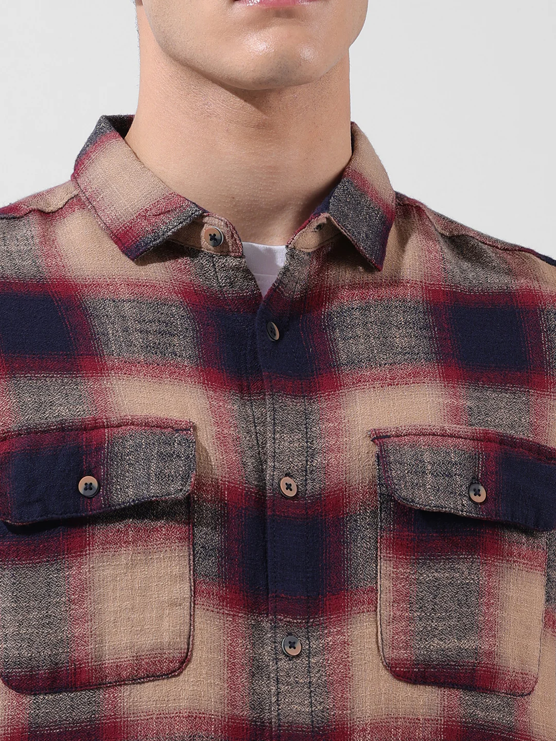 Men's Khaki Slim Fit Checked Casual Shirt - Image 7