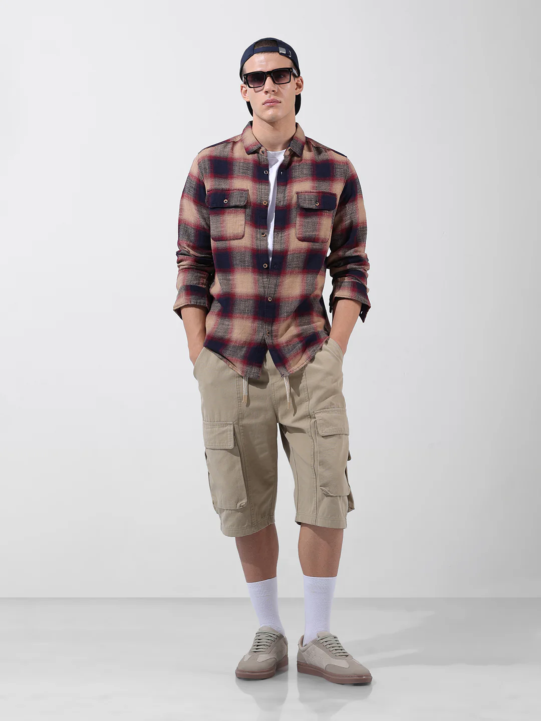 Men's Khaki Slim Fit Checked Casual Shirt - Image 9