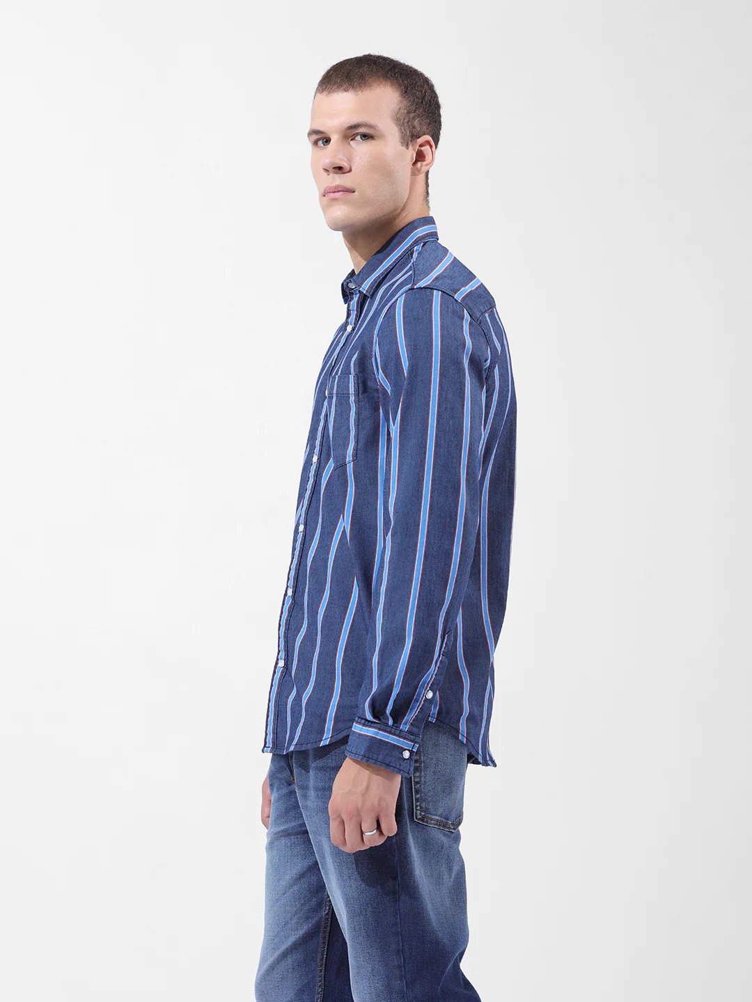 Men's Indigo Slim Fit Striped Striped Shirt - Image 2