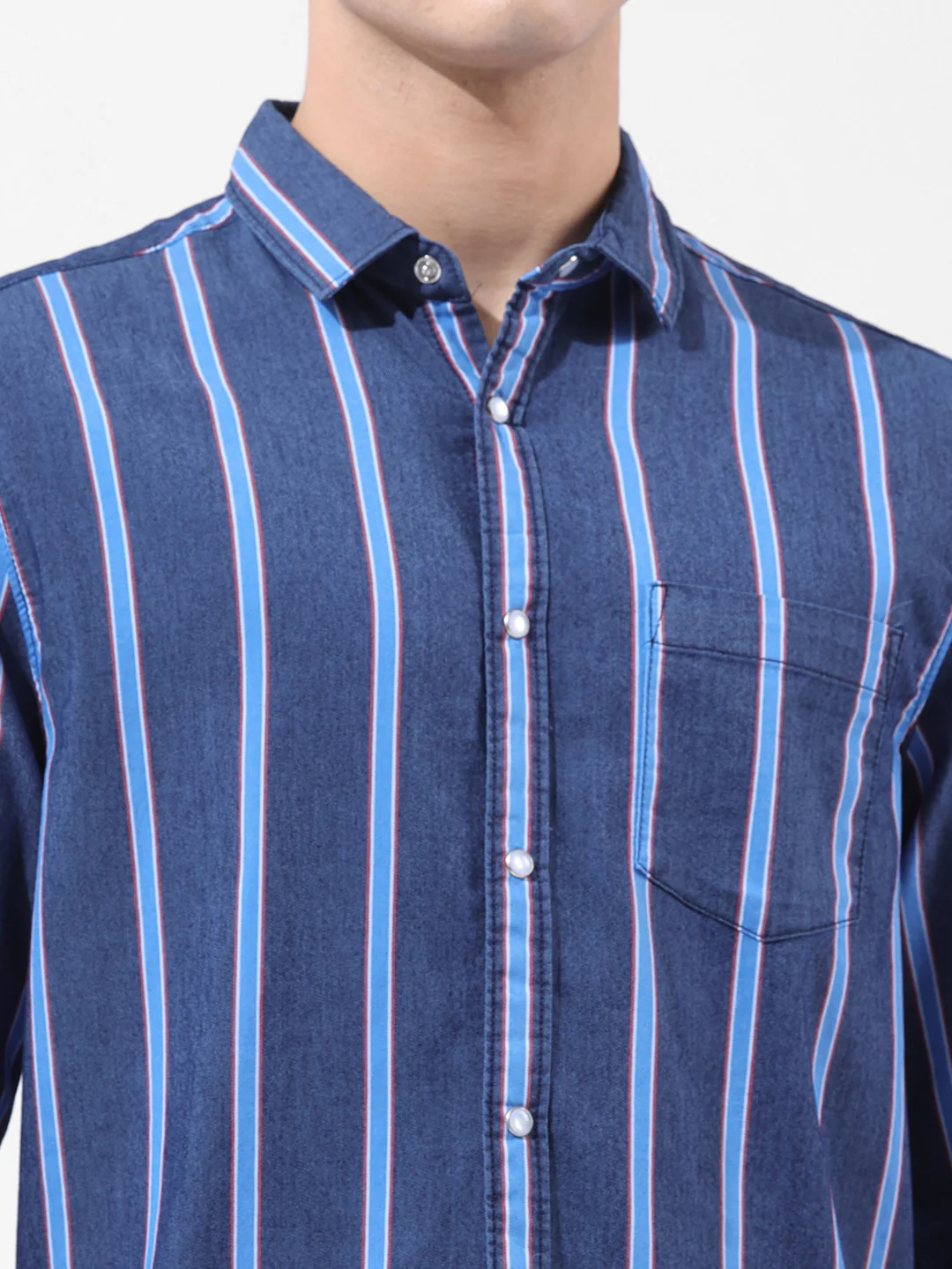 Men's Indigo Slim Fit Striped Striped Shirt - Image 3