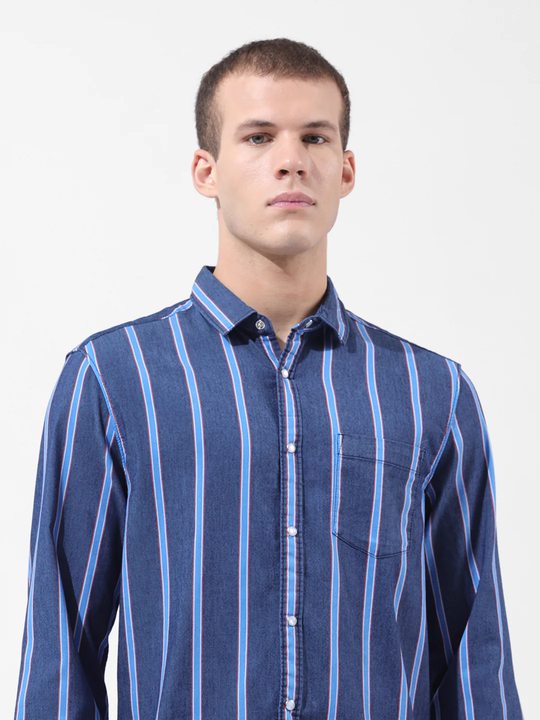 Men's Indigo Slim Fit Striped Striped Shirt - Image 5