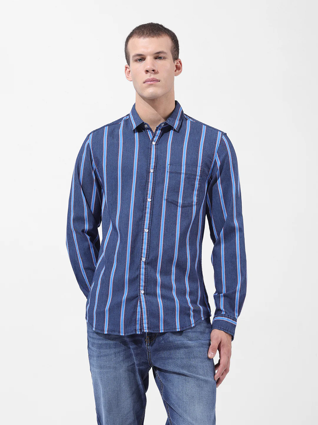 Men's Indigo Slim Fit Striped Striped Shirt - Image 6