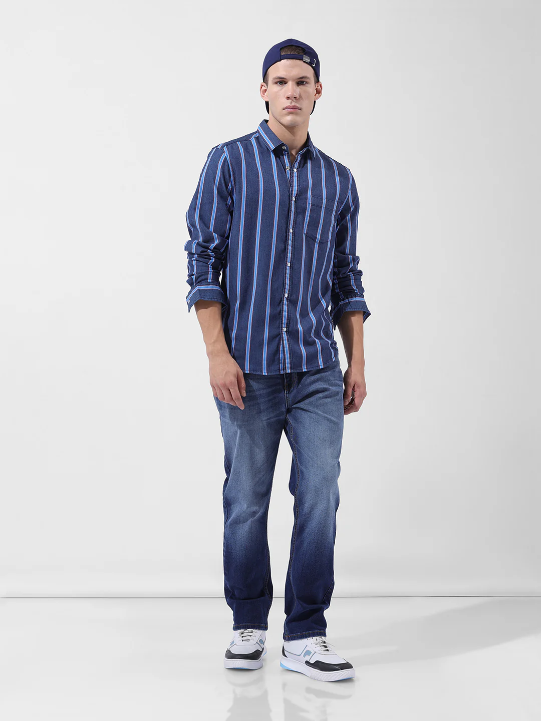 Men's Indigo Slim Fit Striped Striped Shirt - Image 7