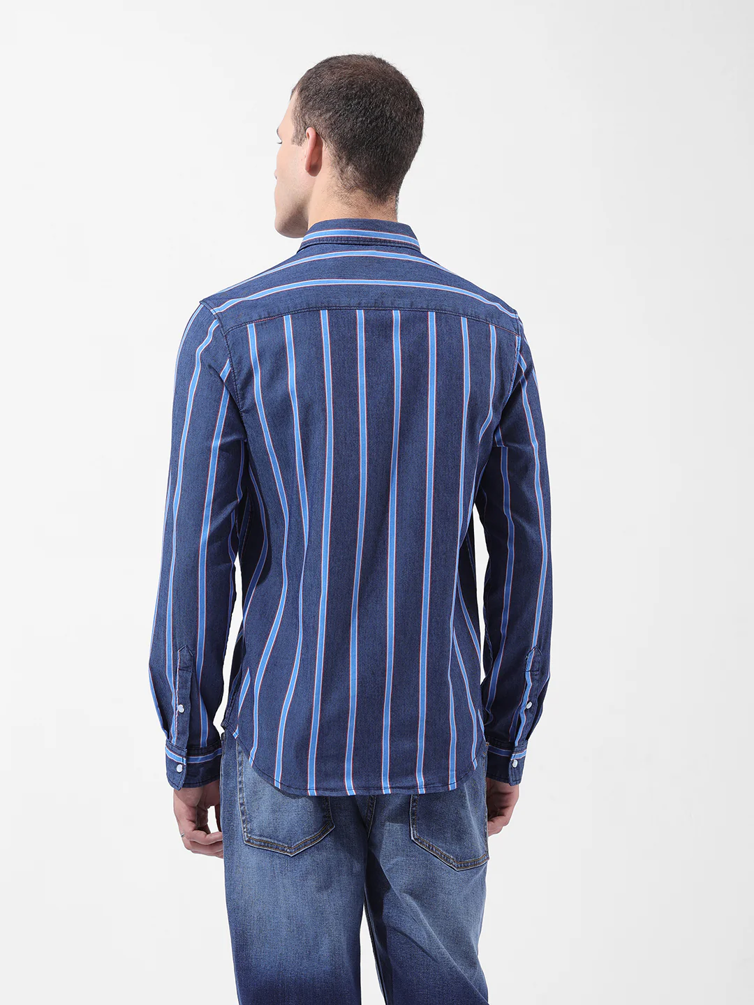 Men's Indigo Slim Fit Striped Striped Shirt - Image 8