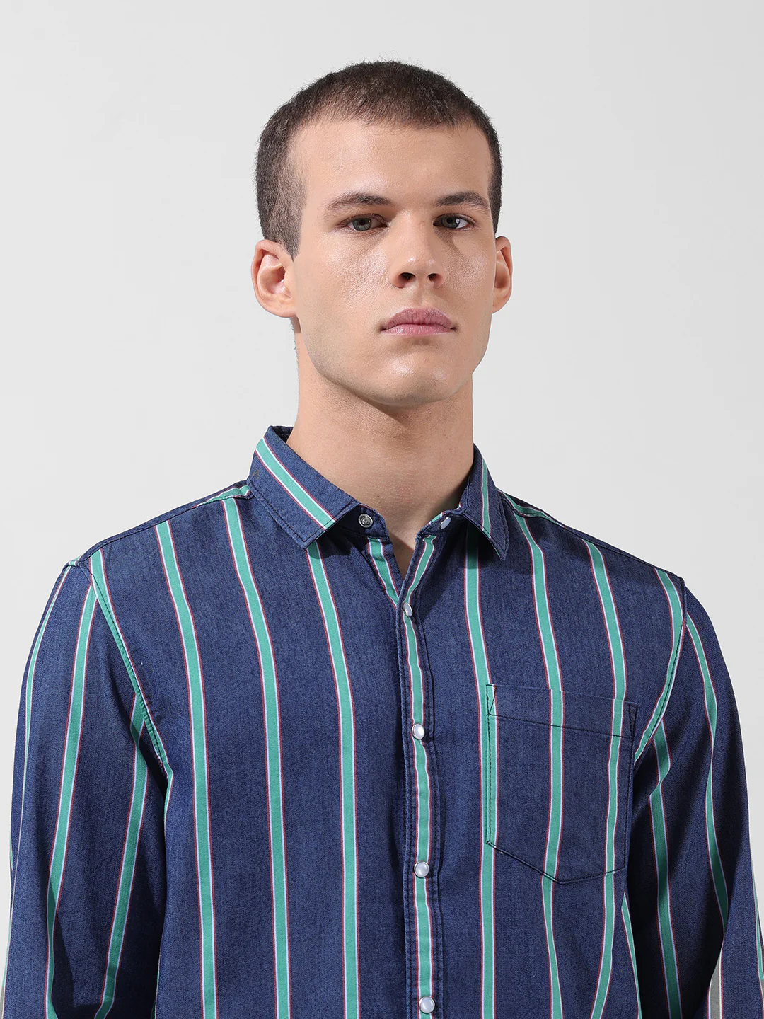 Men's Indigo Slim Fit Striped Striped Shirt - Image 4