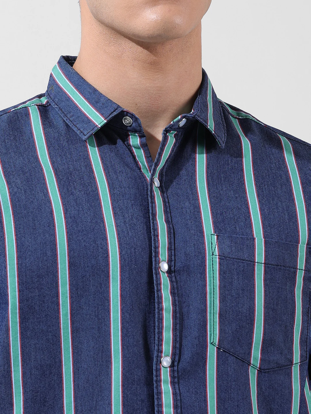 Men's Indigo Slim Fit Striped Striped Shirt - Image 5