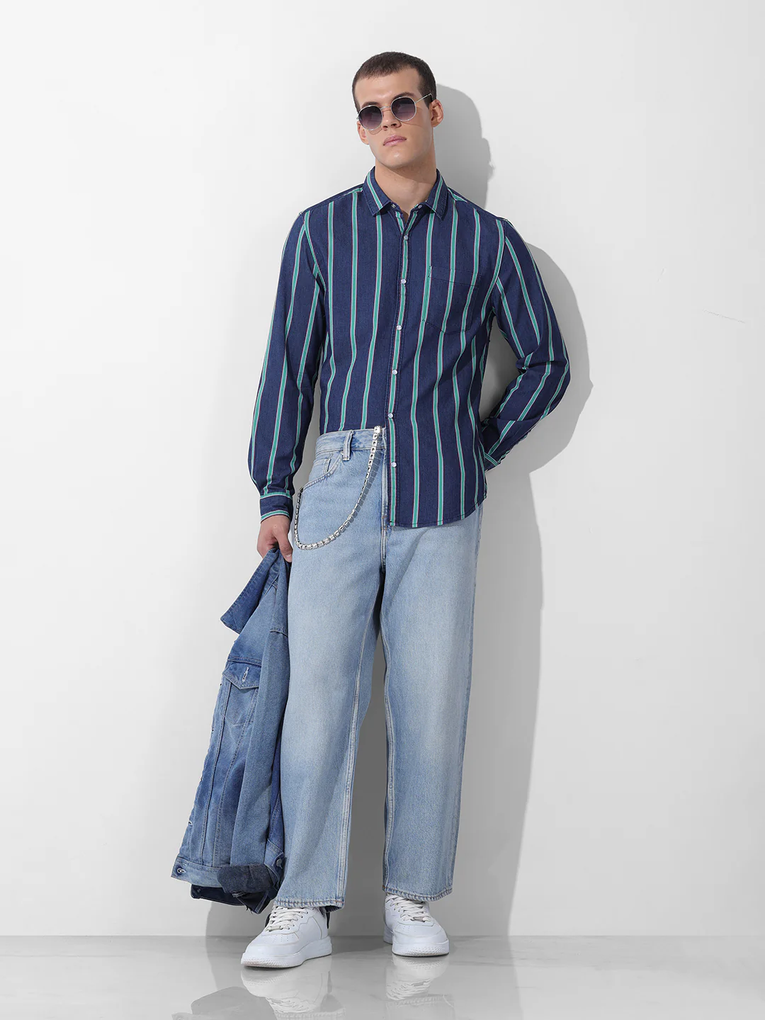 Men's Indigo Slim Fit Striped Striped Shirt - Image 7