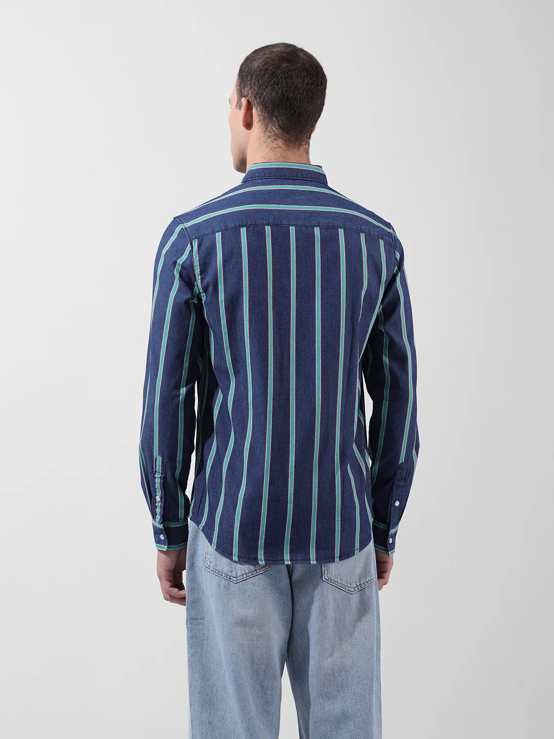 Men's Indigo Slim Fit Striped Striped Shirt - Image 8