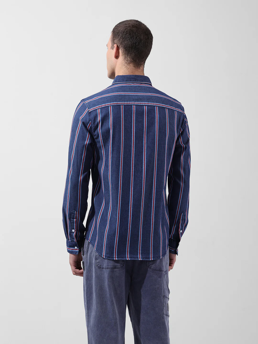 Men's Indigo Slim Fit Striped Striped Shirt - Image 2