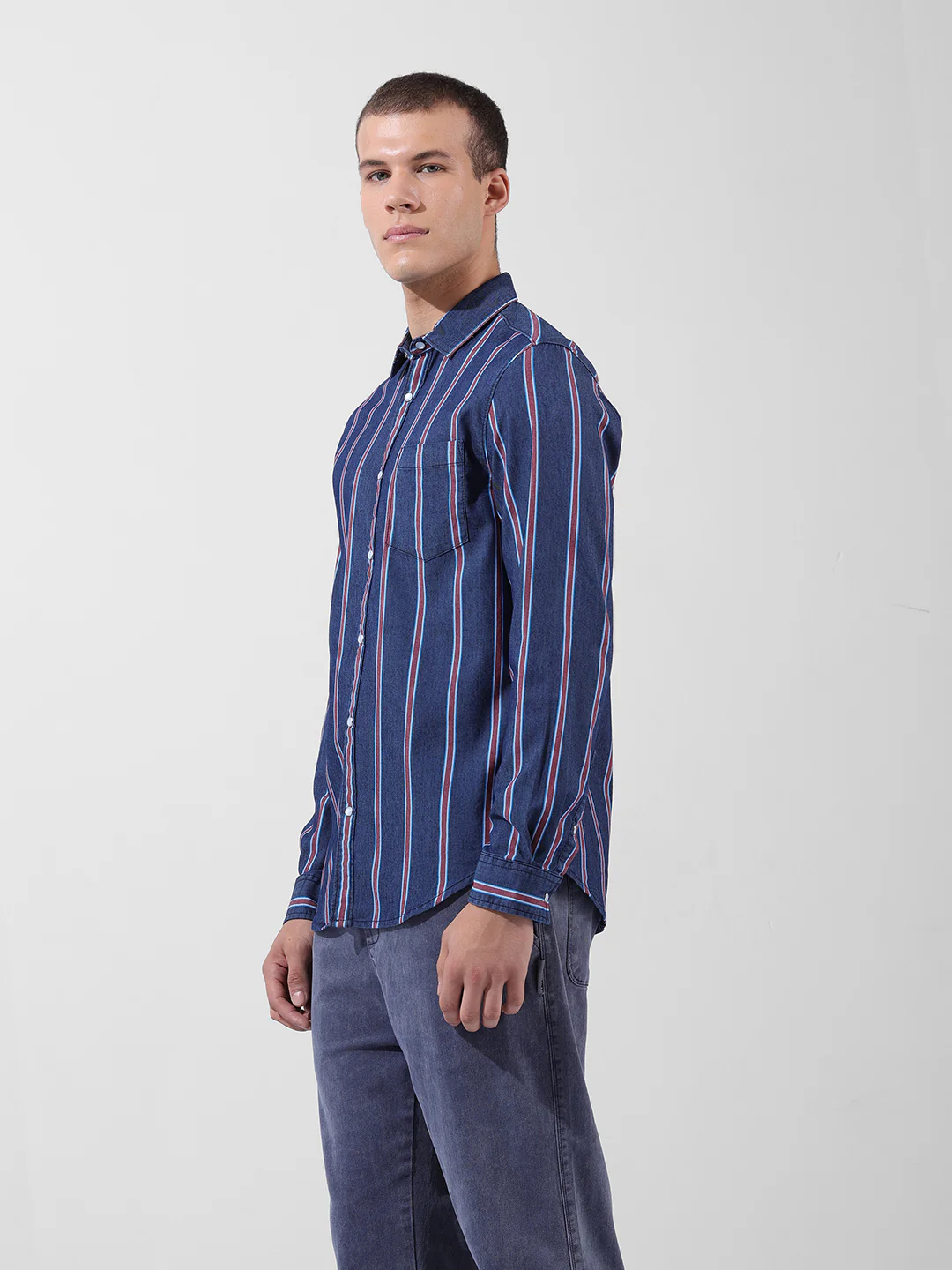 Men's Indigo Slim Fit Striped Striped Shirt - Image 4