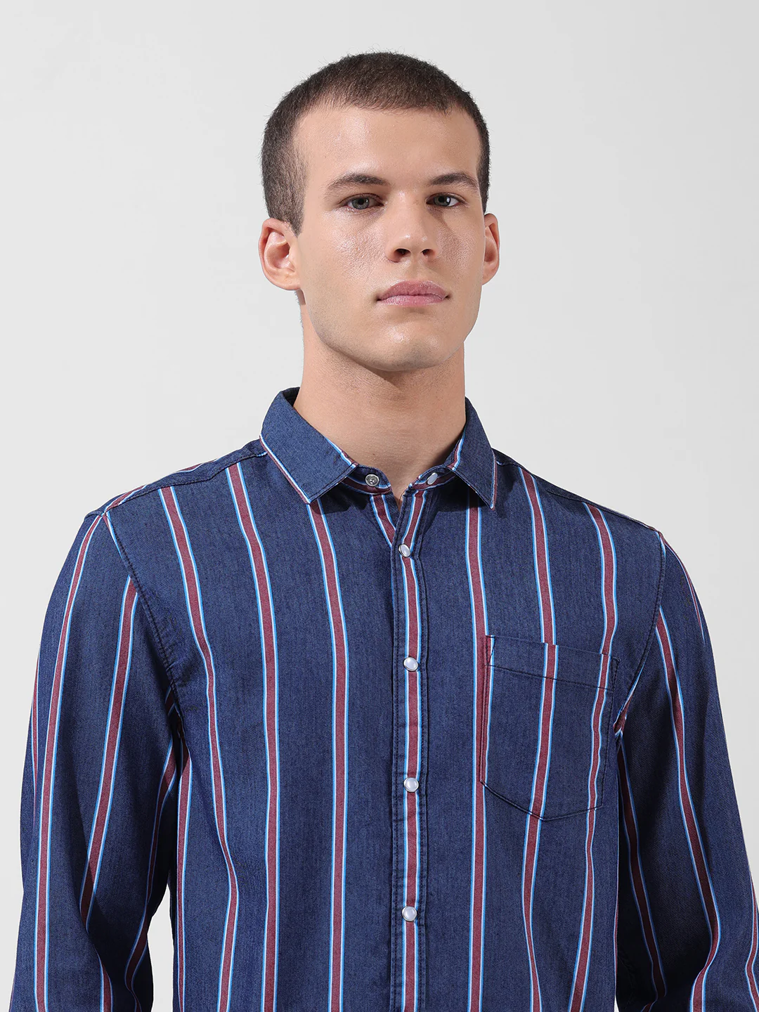 Men's Indigo Slim Fit Striped Striped Shirt - Image 5