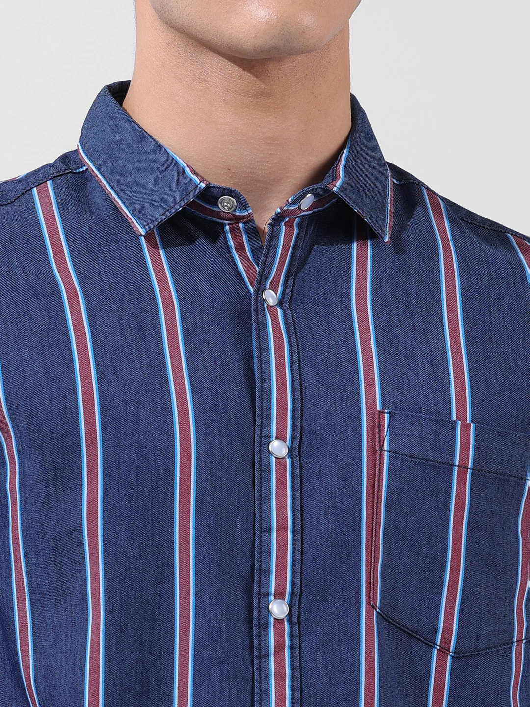 Men's Indigo Slim Fit Striped Striped Shirt - Image 6