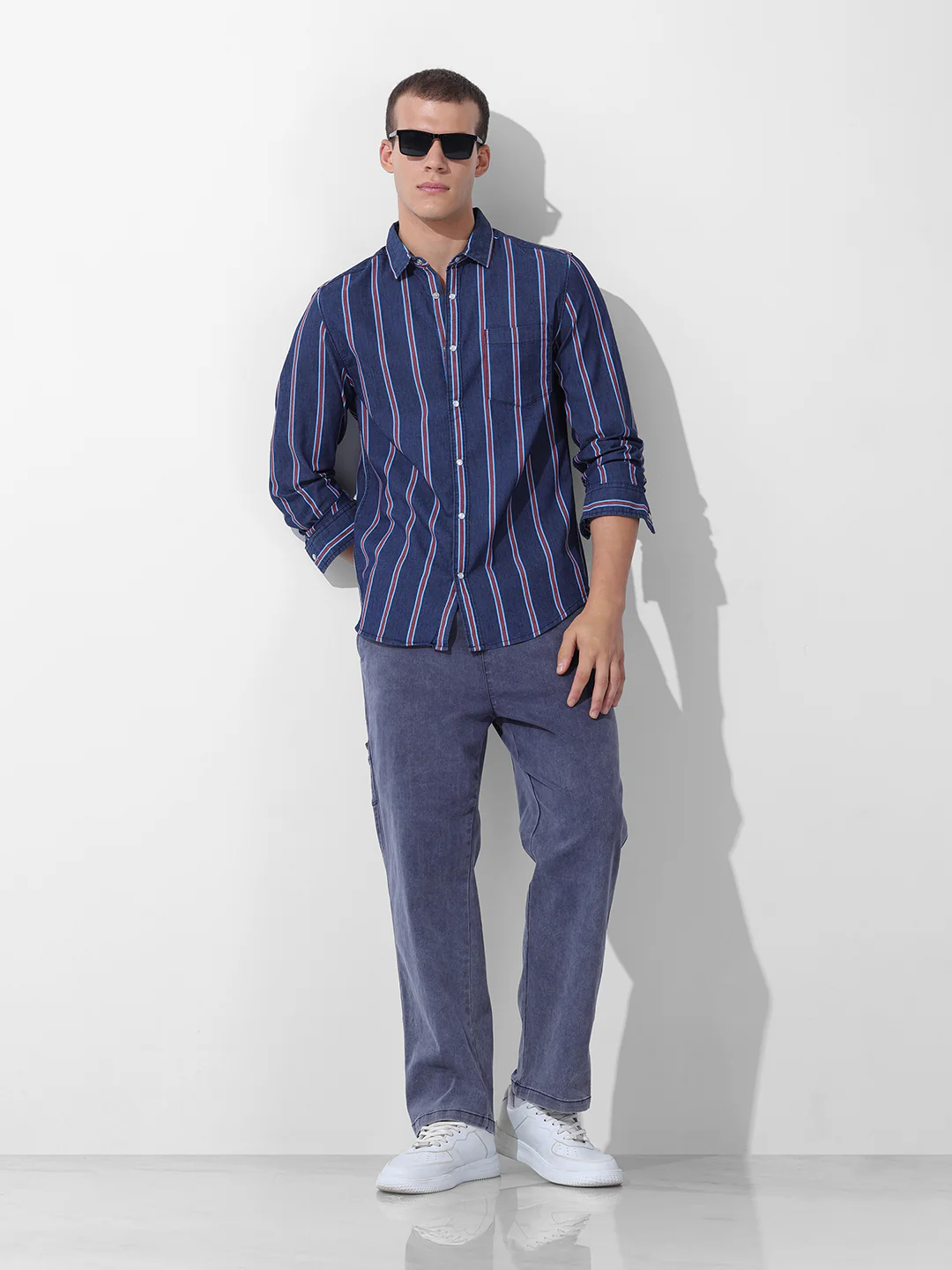 Men's Indigo Slim Fit Striped Striped Shirt - Image 8