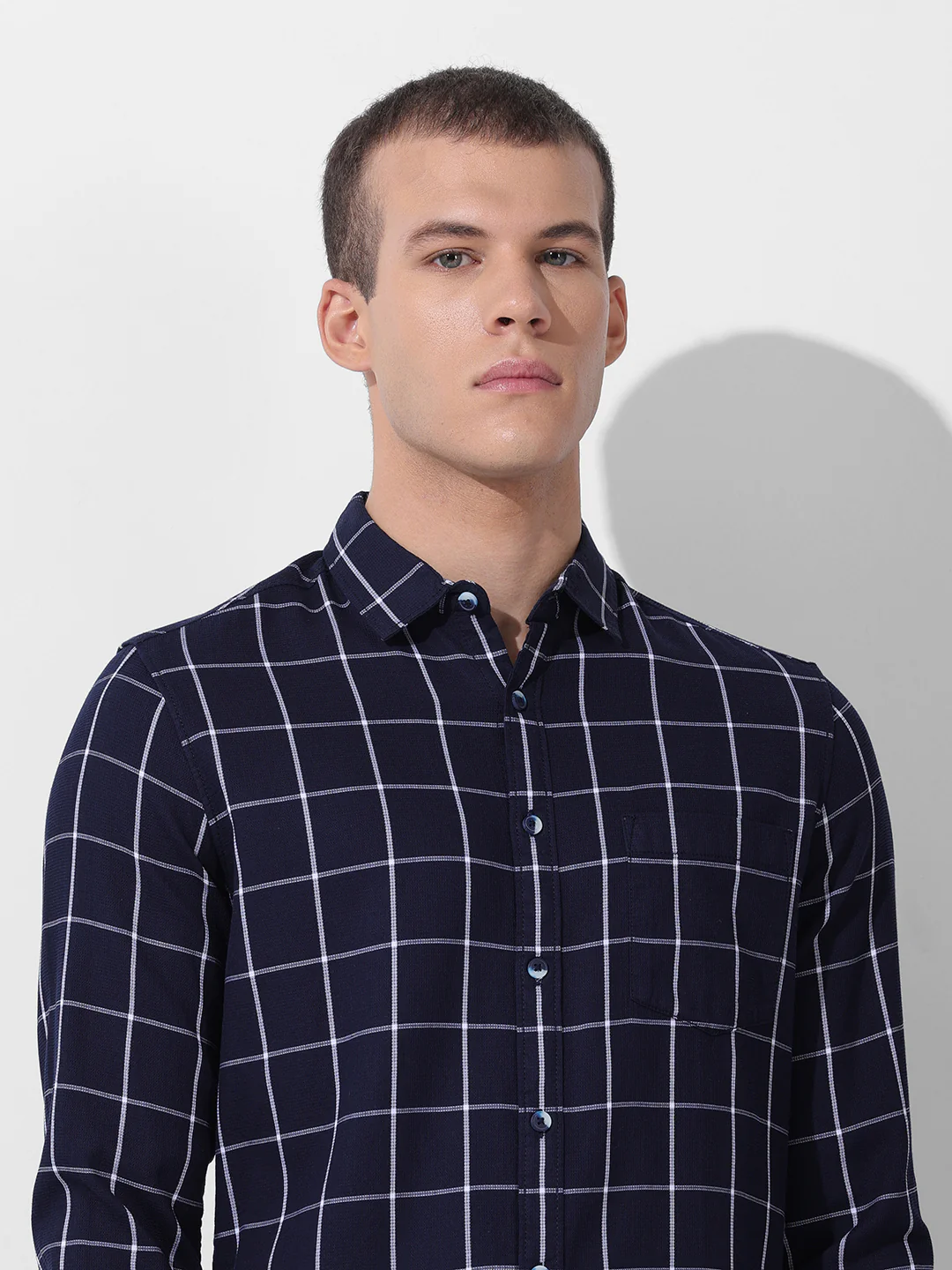 Men's Navy Slim Fit Checked Casual Shirt - Image 5