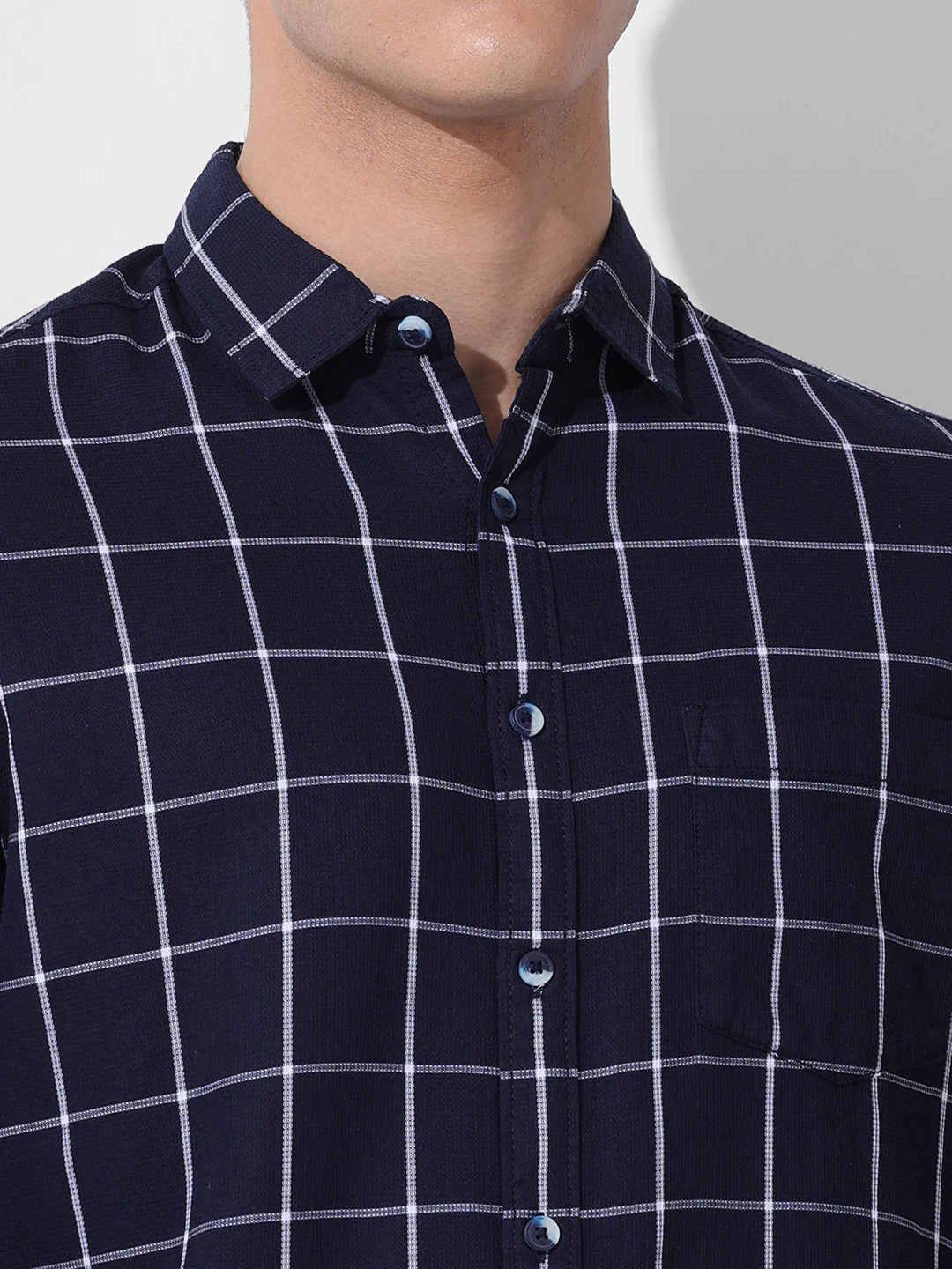 Men's Navy Slim Fit Checked Casual Shirt - Image 6
