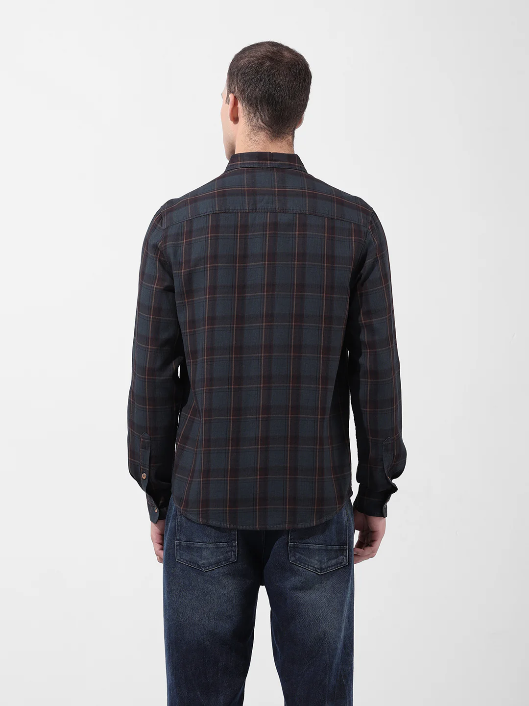 Men's Olive Slim Fit Checked Casual Shirt - Image 4