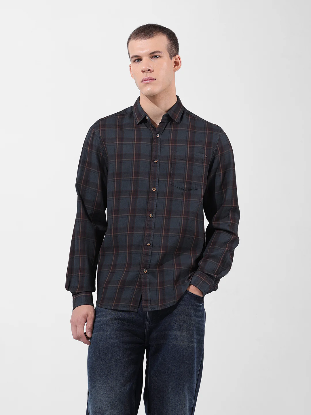 Men's Olive Slim Fit Checked Casual Shirt - Image 7