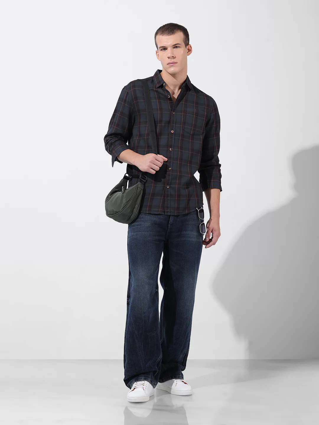 Men's Olive Slim Fit Checked Casual Shirt - Image 8