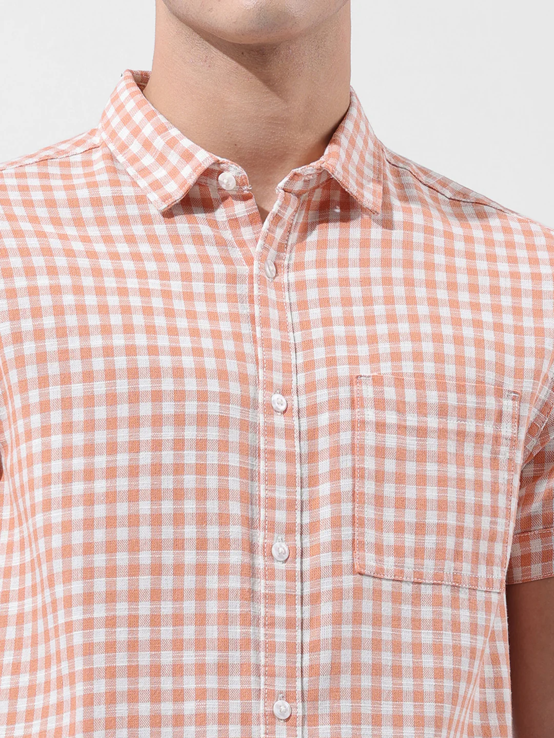 Men's Orange Slim Fit Checked Casual Shirt - Image 3